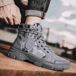 New Autumn Early Winter Shoes Men Boots High top Canvas Shoes Camouflage Street Shoes Mens Ankle Boots Single Cloth A4850