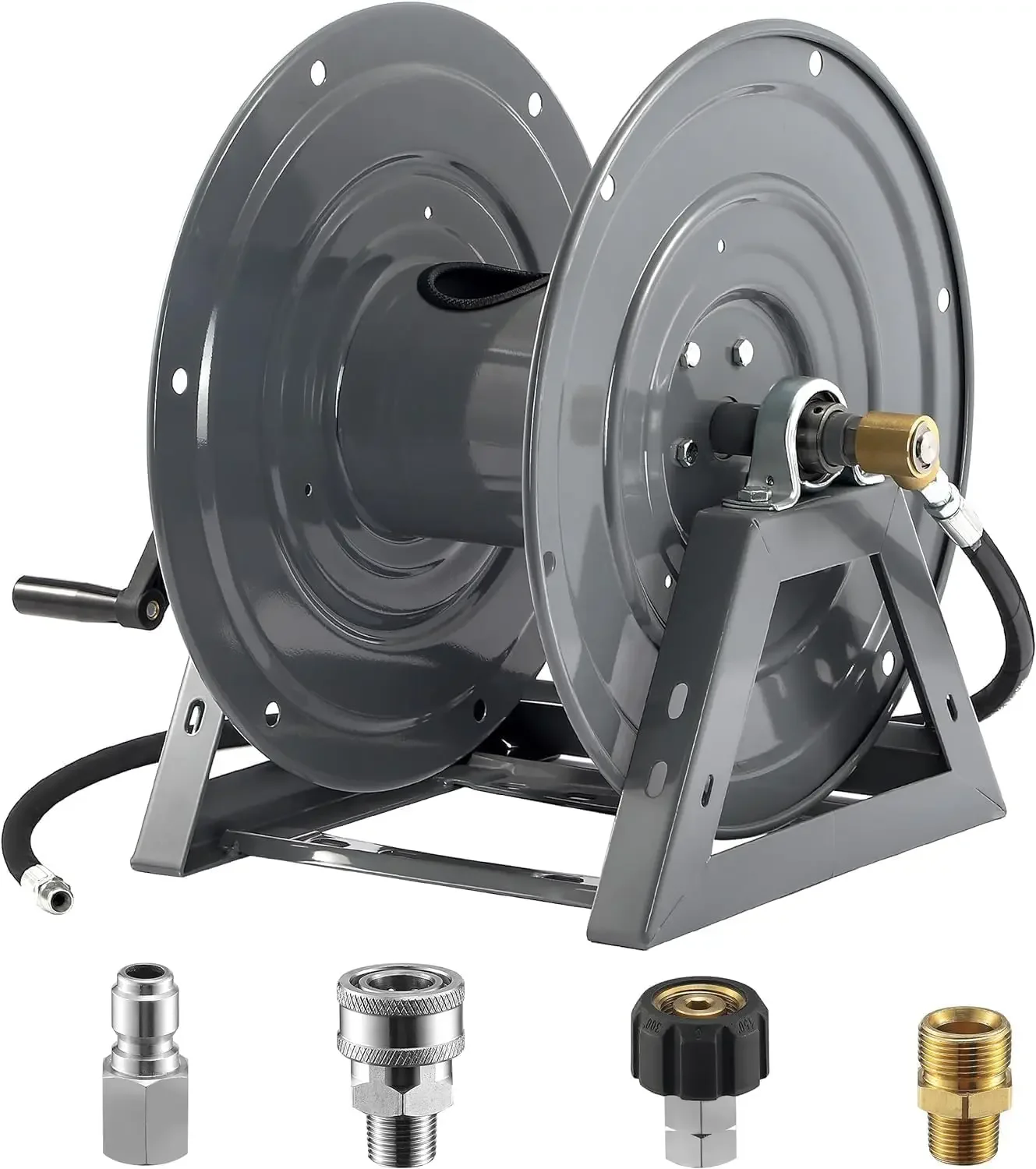 Pressure Washer Hose Reel 300ft, Heavy Duty Hose Reel, Manual Crank Power Washer Hose Reel with Swivel Arm, Wall/Floor/