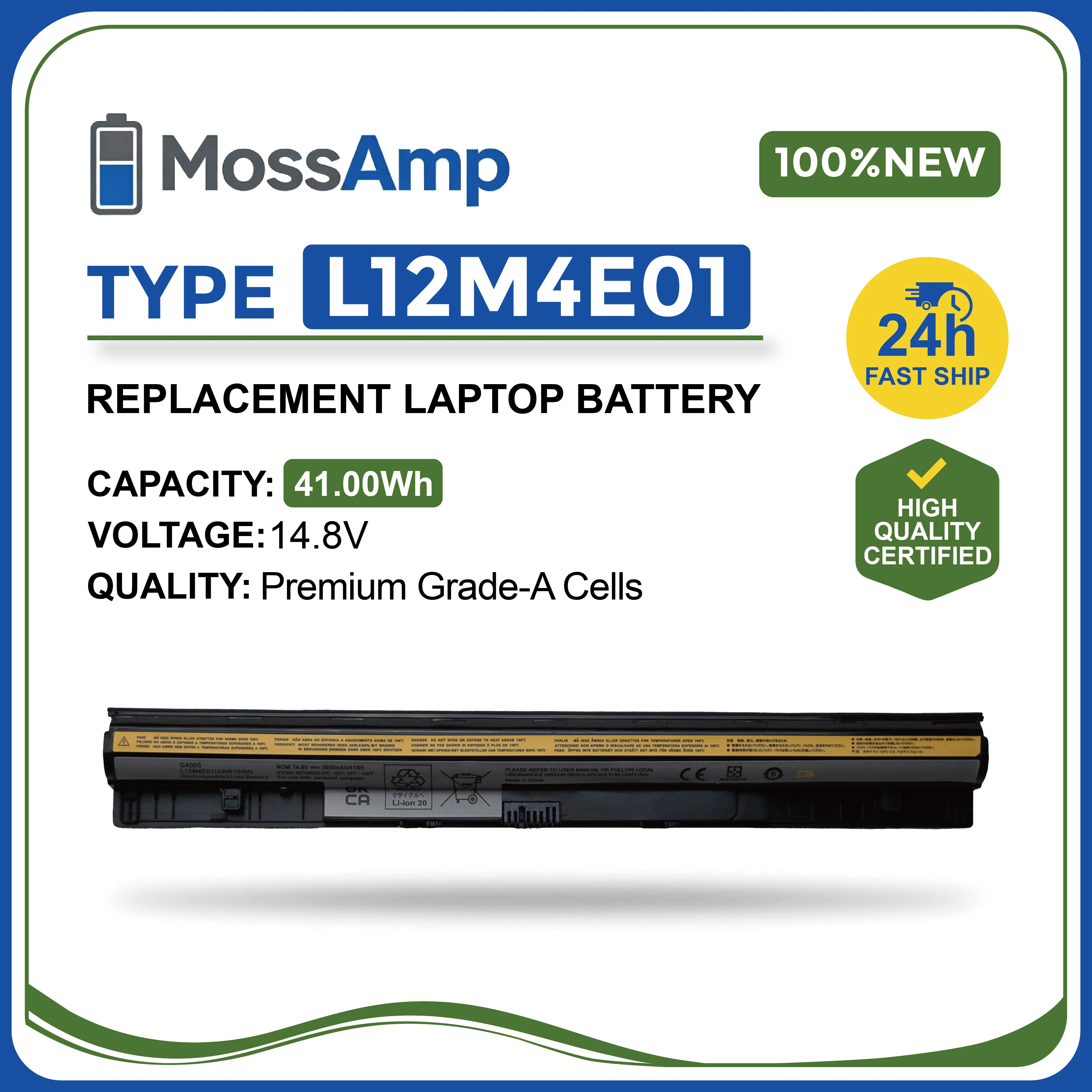 MossAmp L12M4E01 Laptop Battery for IdeaPad G S Z B G400s G500s G40 G50 G70 S410p S510p Z40 Z50 Z70 B70-80 Erazer L12L4E01