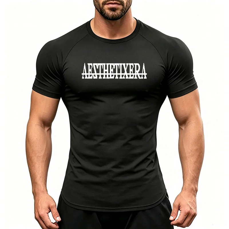 Men's Gym Running T-Shirts Quick Dry Breathable Moisture Wicking Short Sleeve Athletic Shirt Slim Fit Workout Tee