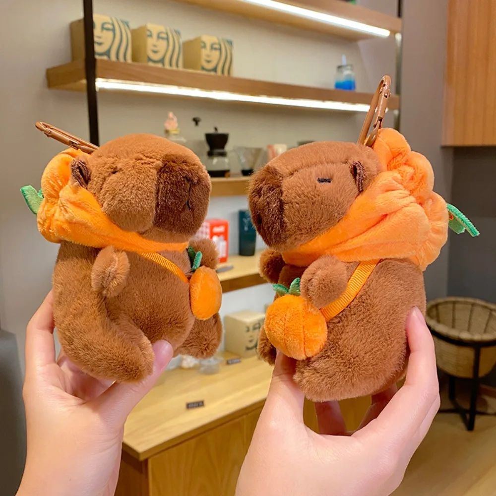 Creative Soft Capybara Key Ring Cross Dressing Persimmon Plush Animal Pendant PP Cotton Fur Cartoon Doll Keychain Children