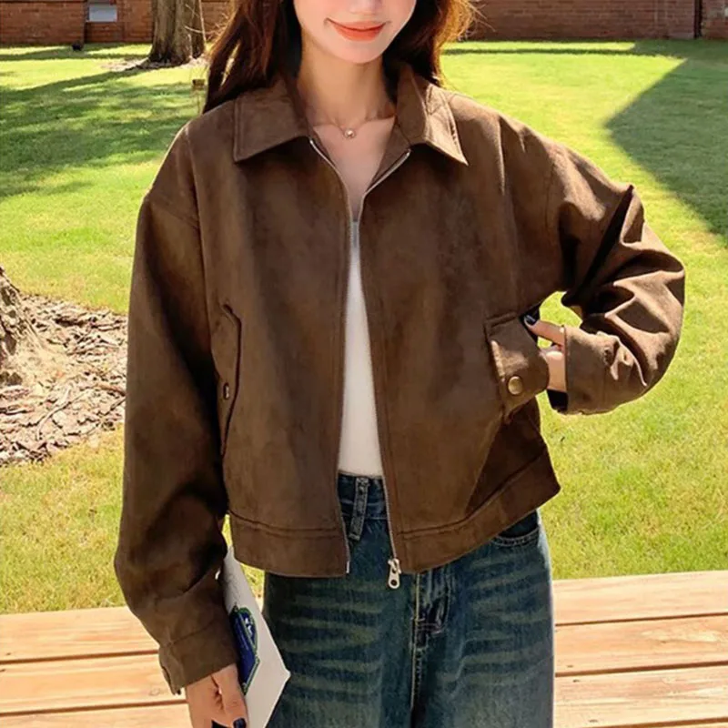 

Maillard Coffee Color Short Coat Women Spring Autumn New American Retro Small Spring Autumn Jacket Top