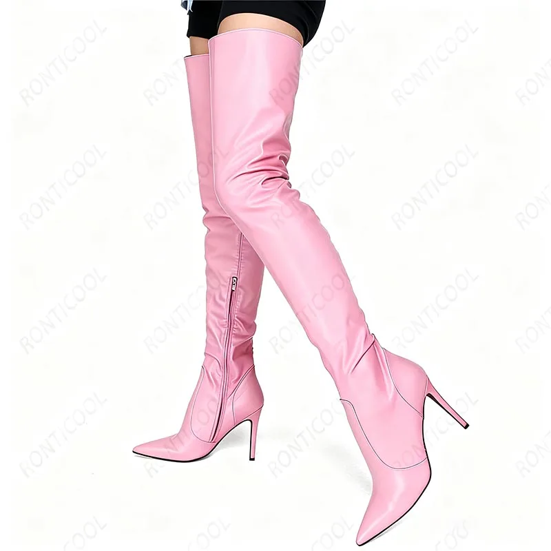 

Ronticool 2025: женские сапоги до бедра на шпильке с матовой отделкой, белые туфли для вечеринок с острым носком, размер 38