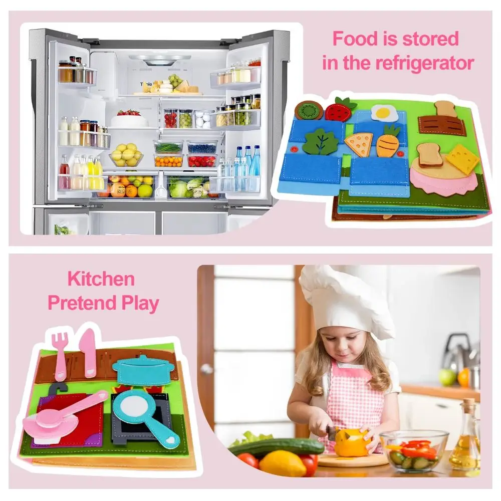 Interactive Felt Montessori Busy Book Life Skills Cognitive Games Learning Preschool DIY Quiet Book for Toddlers
