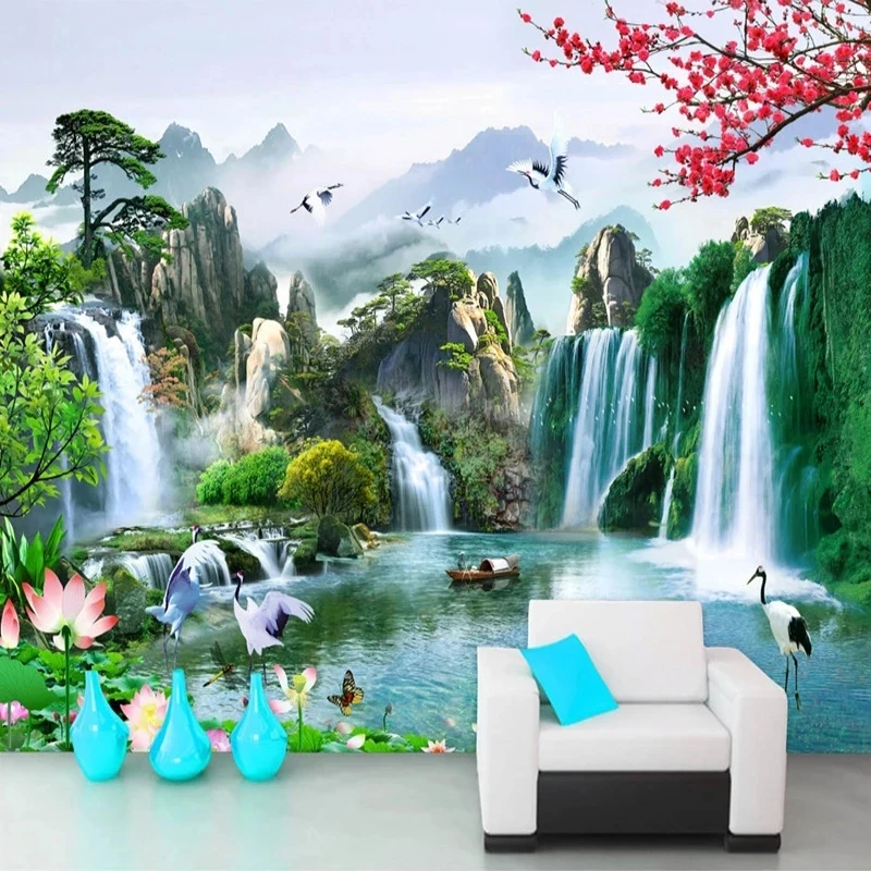 Custom Photo Mural Wallpaper Chinese 3D Waterfalls Nature Landscape Study Living room sofa TV background wall bedroom restaurant