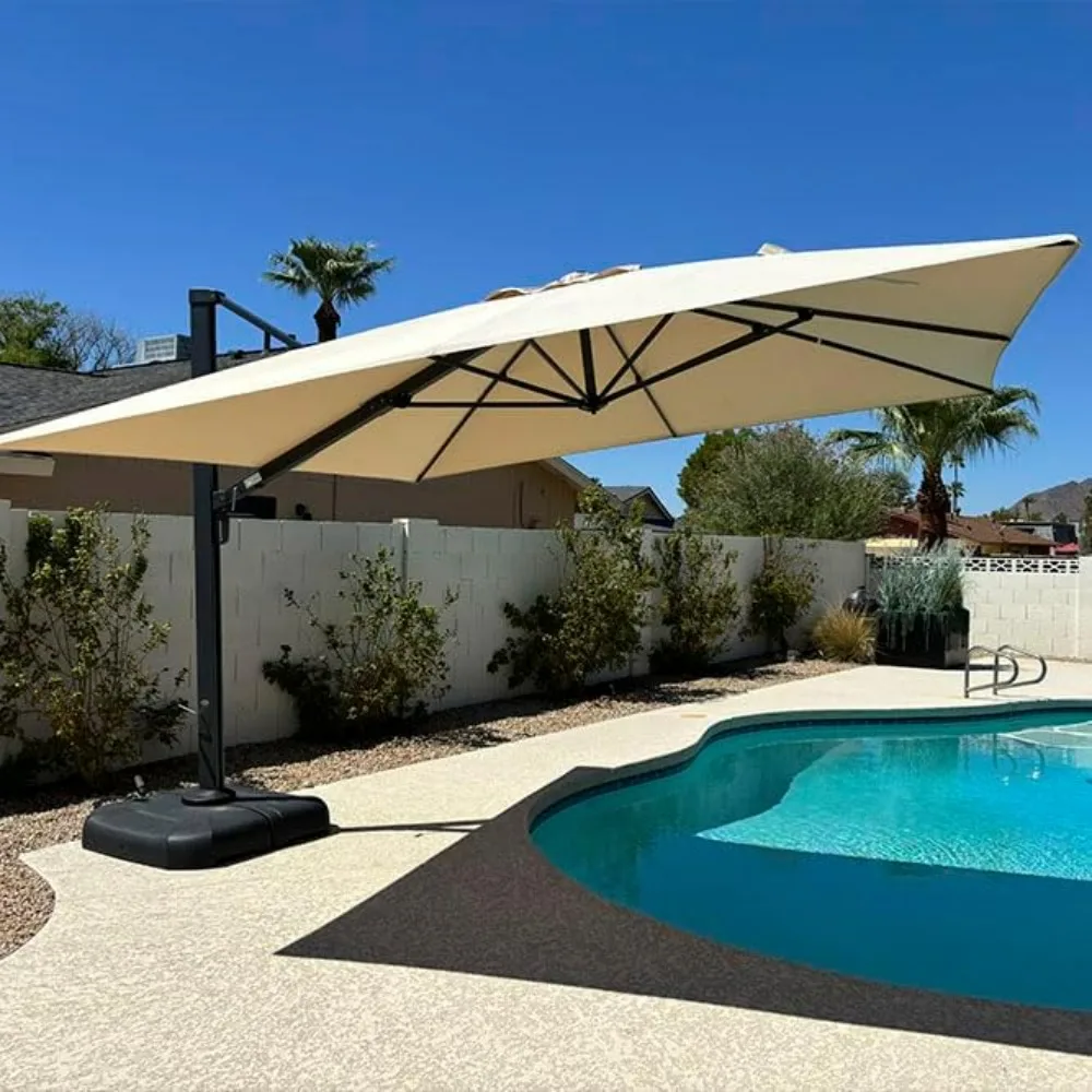 10' X 13' Rectangle Patio Umbrella Large Outdoor Aluminum Umbrella Offset Umbrella with 360-degree Rotation Cantilever