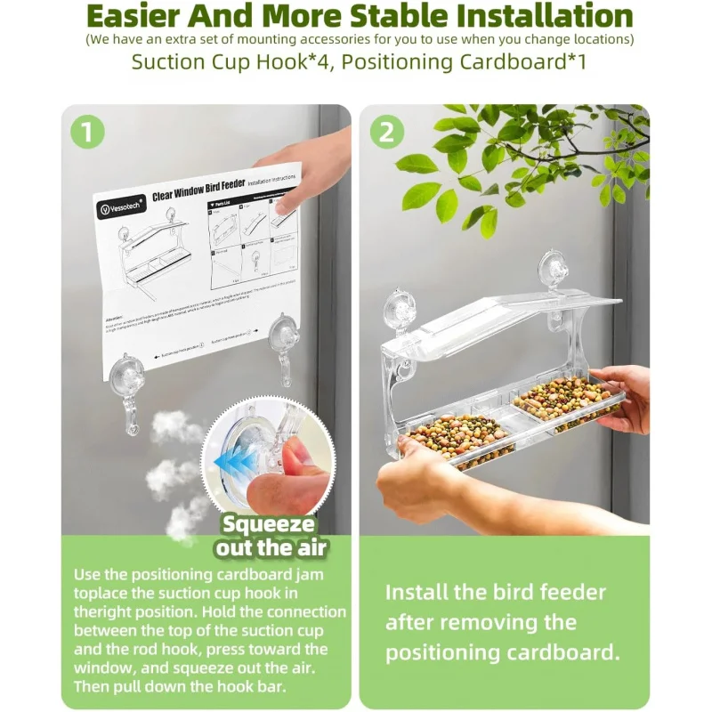 Window Bird Feeders with Strong Suction Cups - Clear Window Bird Feeders Outside, Large Transparent Bird House Window Vi