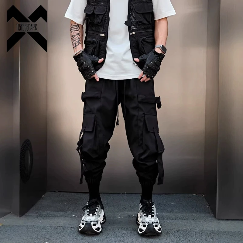 

Men's Techwear Cargo Pants 2026 Tactical Functional Joggers Pants Streetwear Multi-Pocket Harem Trousers Black Elastic Waist