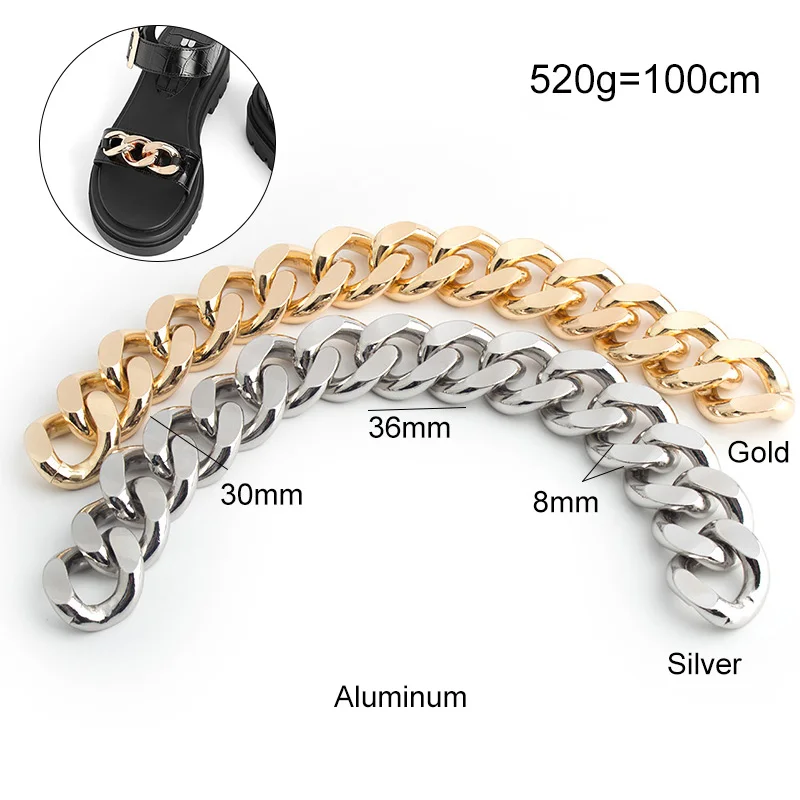 1-5 meters 8 mm thick 30 mm width chain purse strap wallet chains Aluminum Gold bag strap