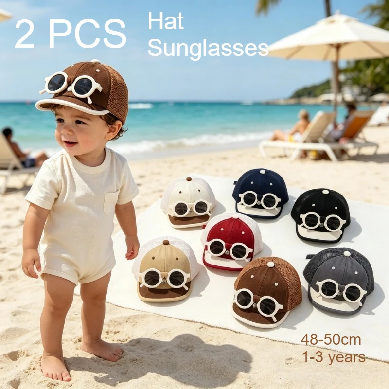 

Kids Baseball Cap 48-50cm 1-3 Years 2PCS Girls Sun Hat with Sunglasses Summer Sun Protection Adjustable Visor Hat for Boys Girls