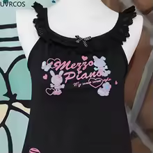 Gothic Y2k Aesthetic Bunny Print Lolita Vest Japanese Cartoon Rabbit Kawaii Cute Tank Top Punk Style Harajuku Lace Camisoles Top - AliExpress 200000345