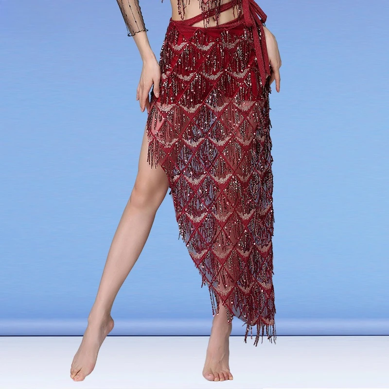 

Customized New Belly Dance Belt Waist Chain Sexy Waist Scarf Sequin Tassel Hip Scarf Beginner Oriental Performance Waist Skirt