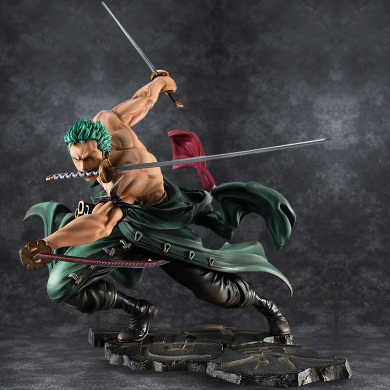 Patung Anime Roronoa Zoro, patung Action Figure 18cm One Piece, Model koleksi figur aksi tiga-blade Sa Max