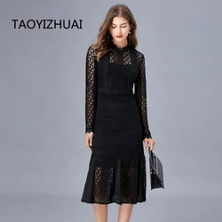 French Plus Size Lace Dress Retro Court Lace Dress Spring and Autumn New Popular Platycodon Grandiflorum Large Waist Dress Women