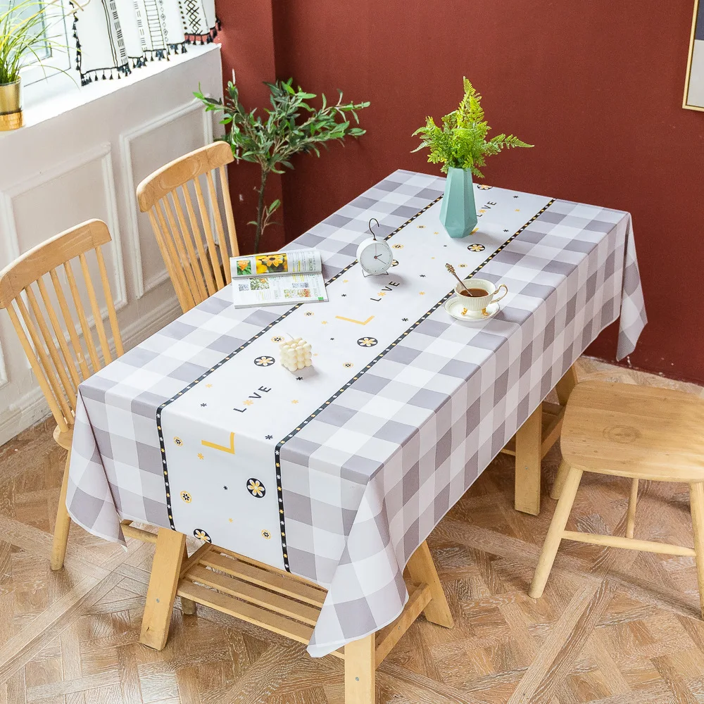 PVC Oil and Waterproof Tablecloth Can Wipe Stains Tablecloth Cute Outdoor Picnic Table Cloth Rectangle Home Birthday Decoration