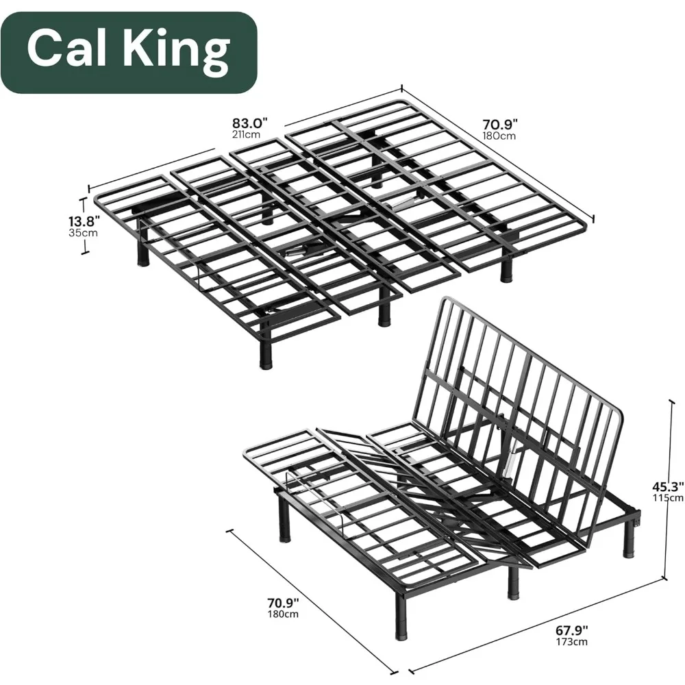 

Adjustable Bed Frame with Wireless Remote Control, Electric Bed Frame, Head and Foot Tilt, Adjustable Leg Height Bed Base