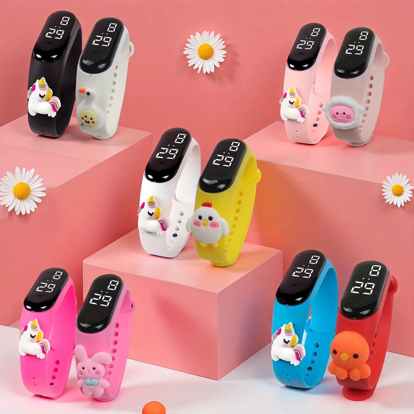 

2-piece New Kids Unicorn Cartoon Student Watch, Creative Cartoon Character Gift, Popular LED Electronic Sports Bracelet for Prim