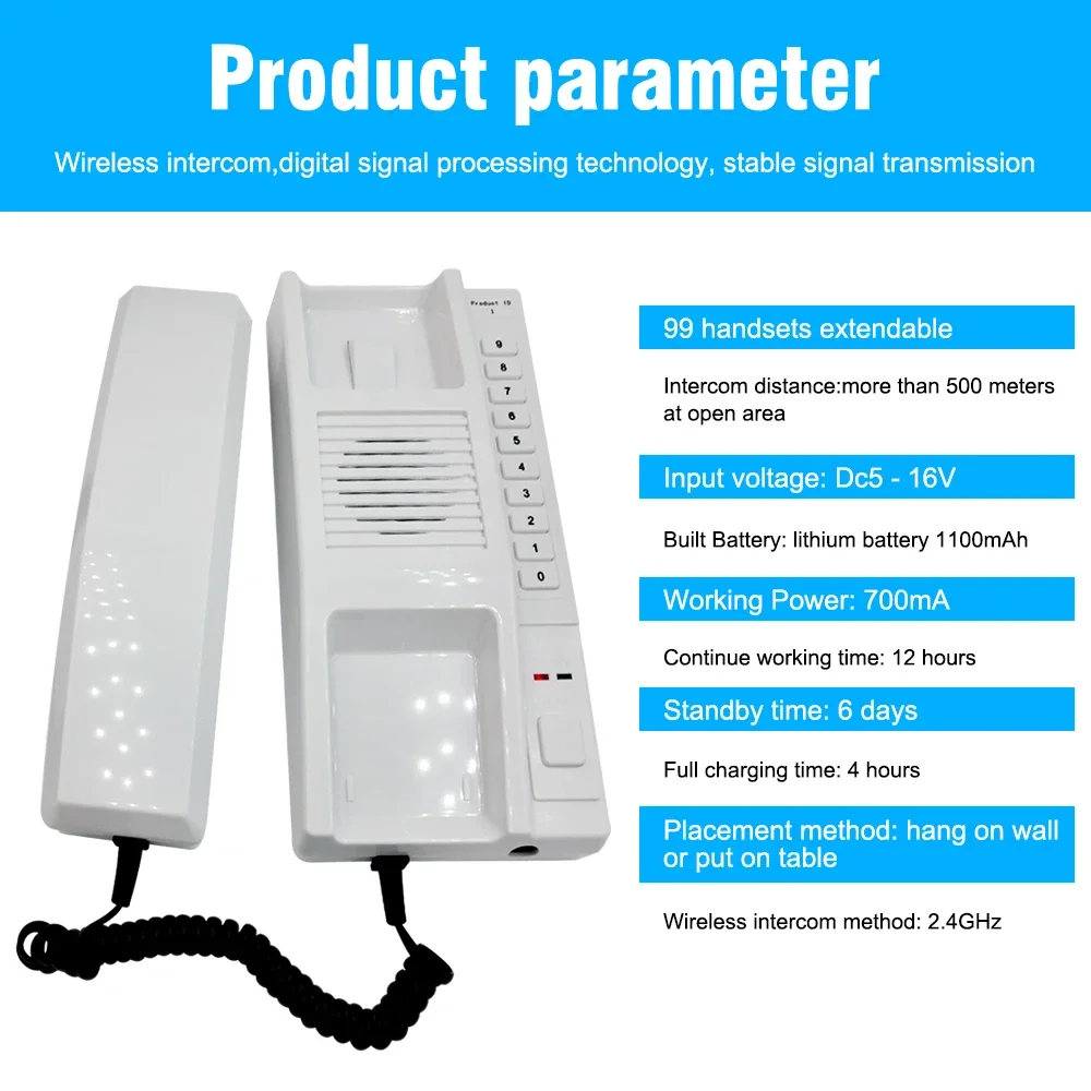 2 Wires Apartment Walkie Talkie Wireless Intercom System For Home Door Phone Office