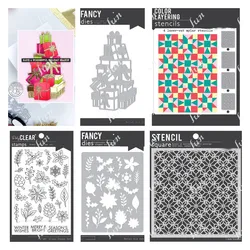 Season's Greetings Clear Stamps Cutting Dies Christmas Color Layering Quilt Stencil Set DIY Scrapbooking Cuts Crafts Template