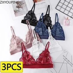 3PCS Women's Seductive Comfort Bralettes Unlined Lace Bra