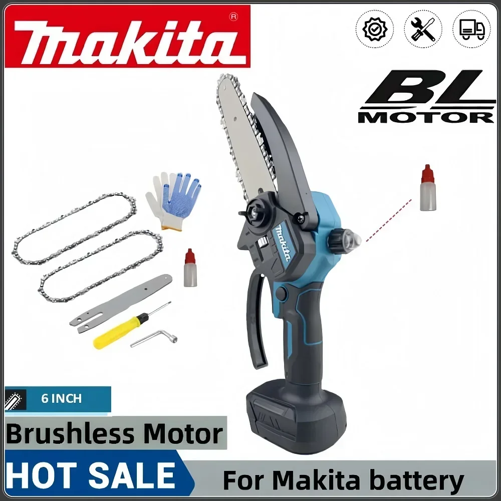 Makita 6 inch oil pot electric chain saw portable chain saw tree cutting machine garden trimming electric tool Makita 18Vbattery