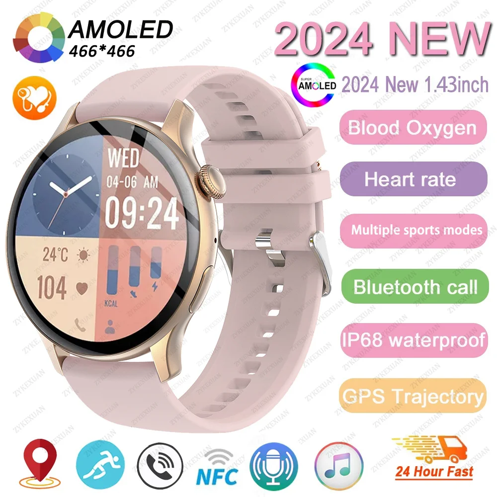 

2024 New NFC Smart Watch Ladies 466*466 HD Screen Health Tracker Sports Voice Bluetooth Call Smartwatch Women For Huawei Xiaomi