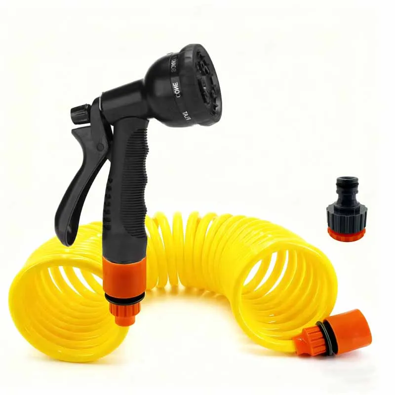 

Комплект для орошения сада и мойки автомобиля: 8-функциональная насадка, водопровод + пружинный пластиковый садовый шланг