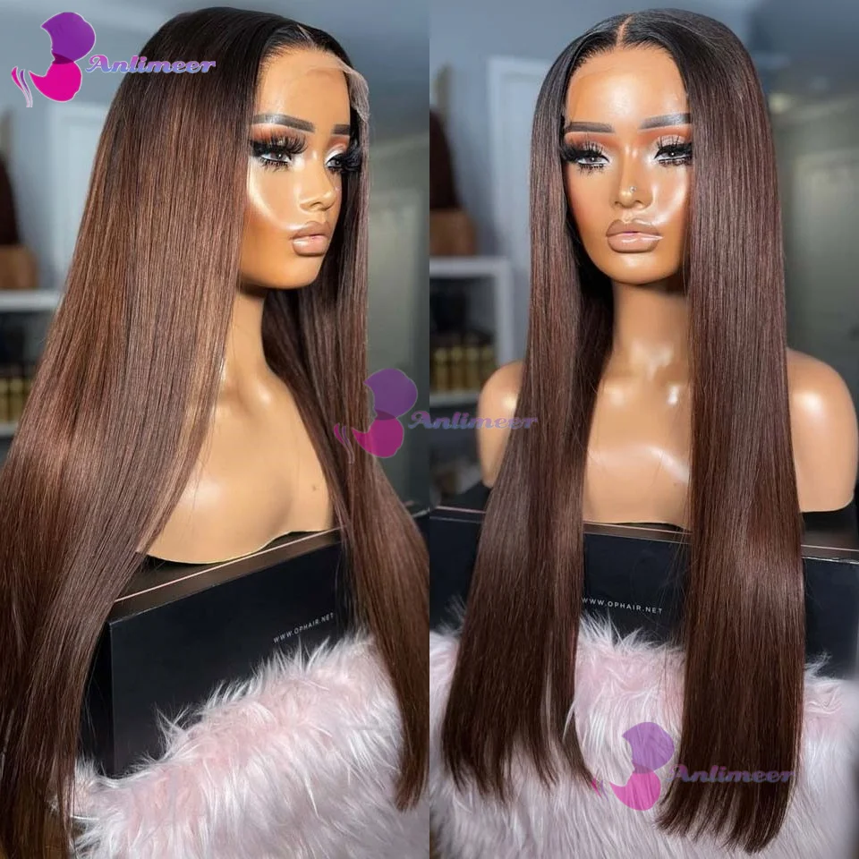 Full End Glueless Ombre Dark Brown Silk Straight Human Hair Silk Top Wigs With Natural Hairline Long 360/Full Lace Wigs