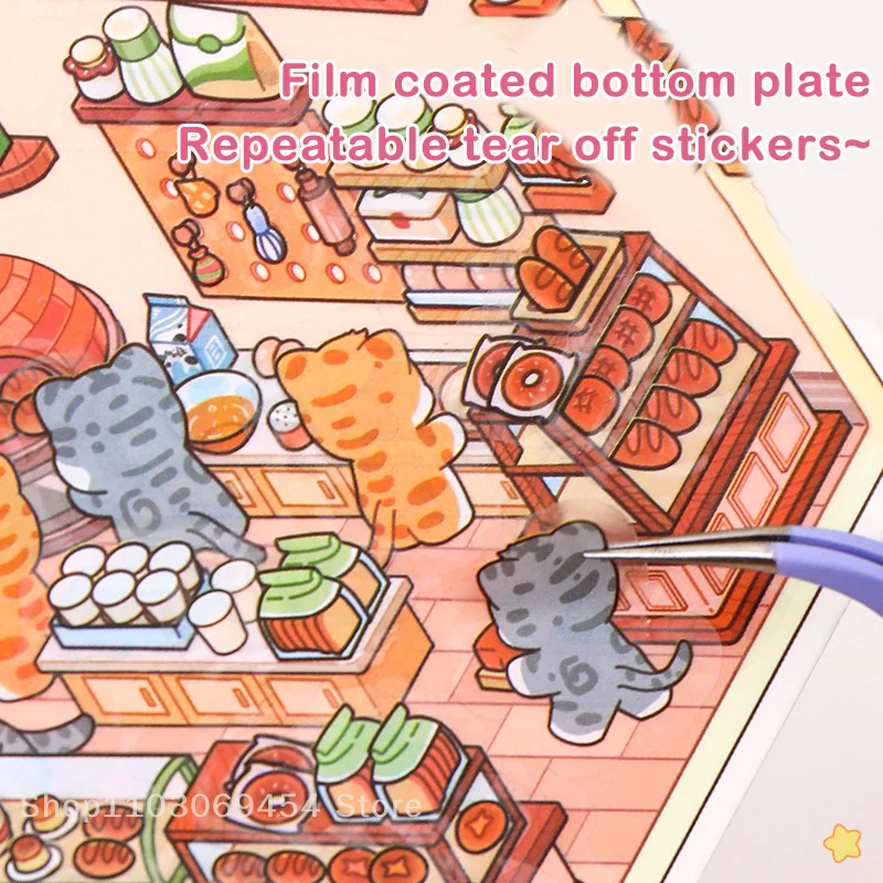 1Set Cute Scene Stickers  Handbook Stickers 3D Miniature Scene Stickers Cartoon Pocket Cabin Scene Stacking Pasting Stickers