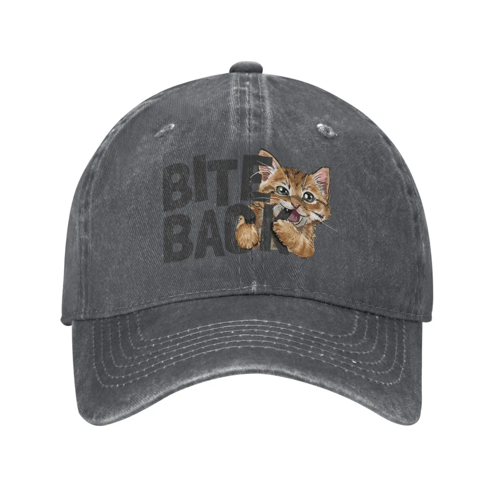 Cute Cat Bites Slogan Baseball Cap for Men Women Hats Denim Trucker Caps Dad Hat