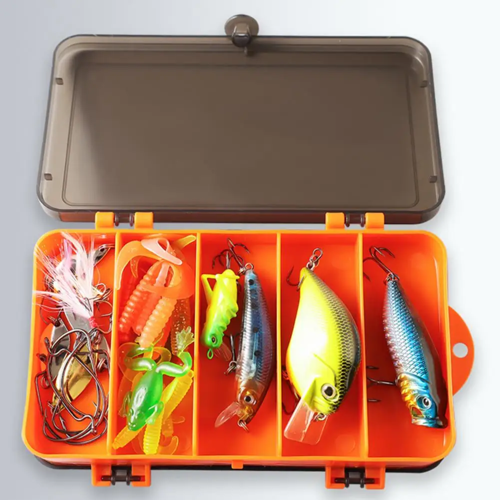 Fishing Bait Box Capacity Bait Box Double-sided Fishing Lure Box with 5 Compartments for Bait Hooks Accessories for Gear