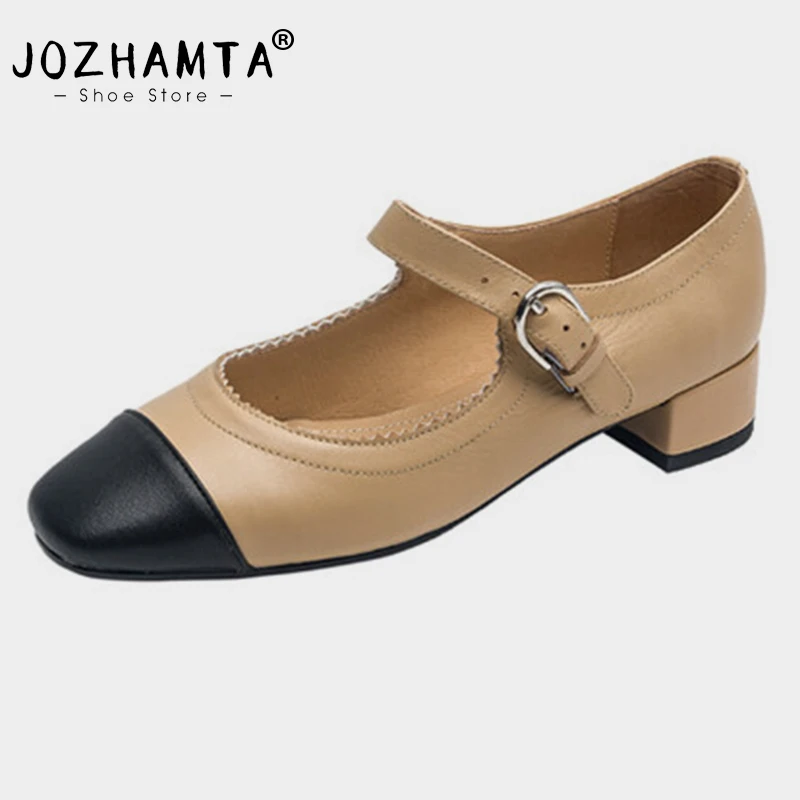 JOZHAMTA Size 33-42 Elegant Women Pumps Mary Jane Mid Chunky Heels Shoes 2025 Spring Square Toe Casual Daily Office Ladies Dress