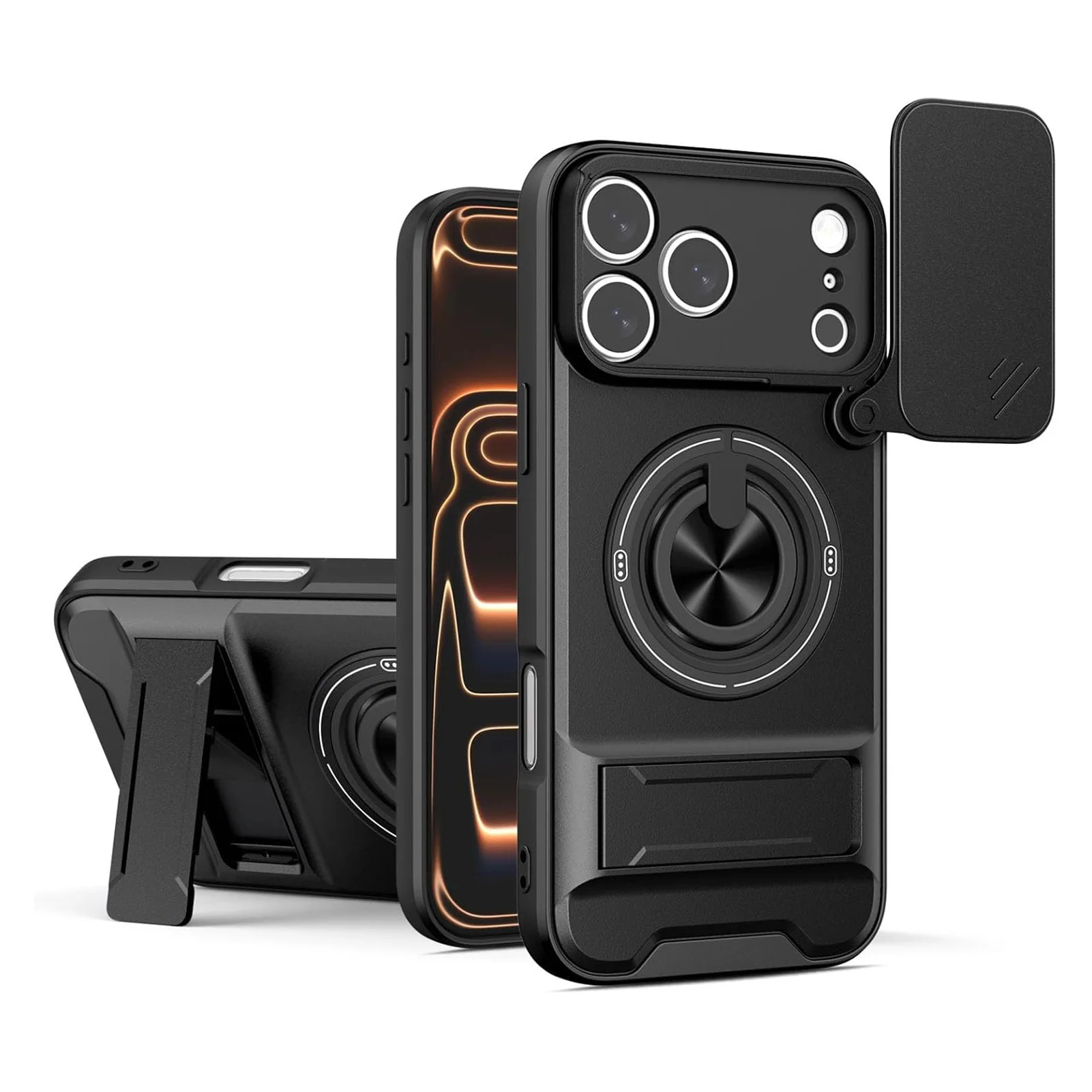 

Для iPhone 17 Pro Max/17 Pro/17 Air/17 Тонкий магнитный чехол с вращающейся защитой камеры и регулируемой подставкой - военный класс