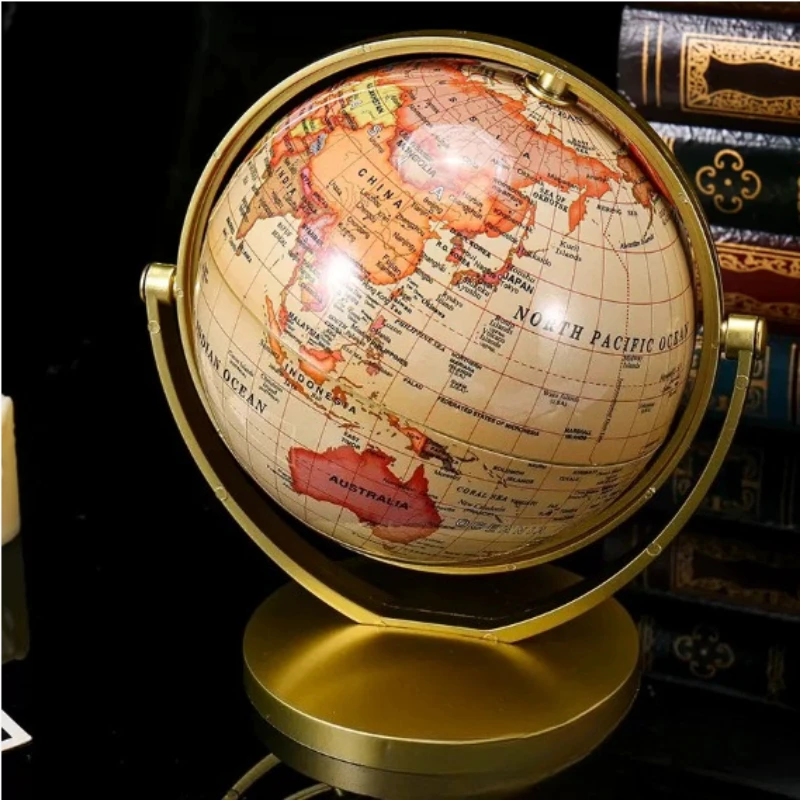 Full English 14cm Universal High-definition Retro Student Globe 720 ° Rotatable Antique Bookshelf Desk Decoration Home Decor