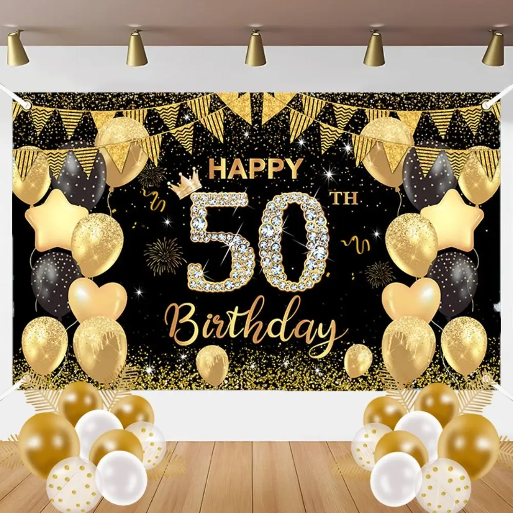 10th 100th Happy Birthday Photography Backdrop Glitter Black Gold Birthday Party Background DIY Crafts Celebrate