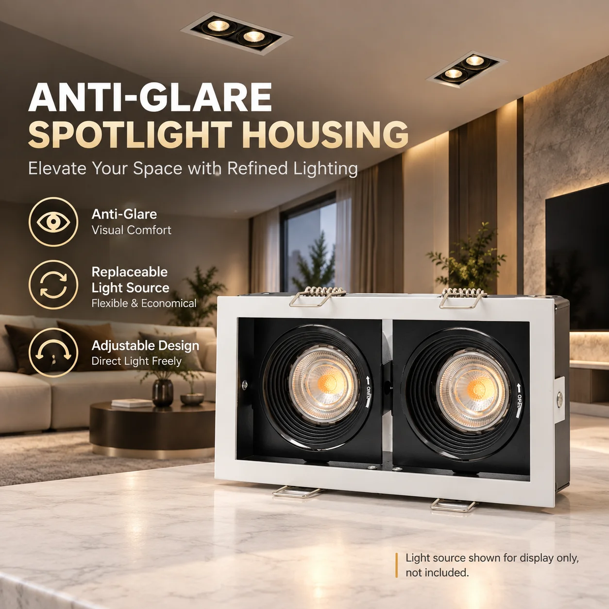 GU10 MR16 Recessed Downlight Frame 80x150mm Cutout Deep Anti Glare Aluminum Adjustable Spotlight Housing Replaceable Bulb Ceilin