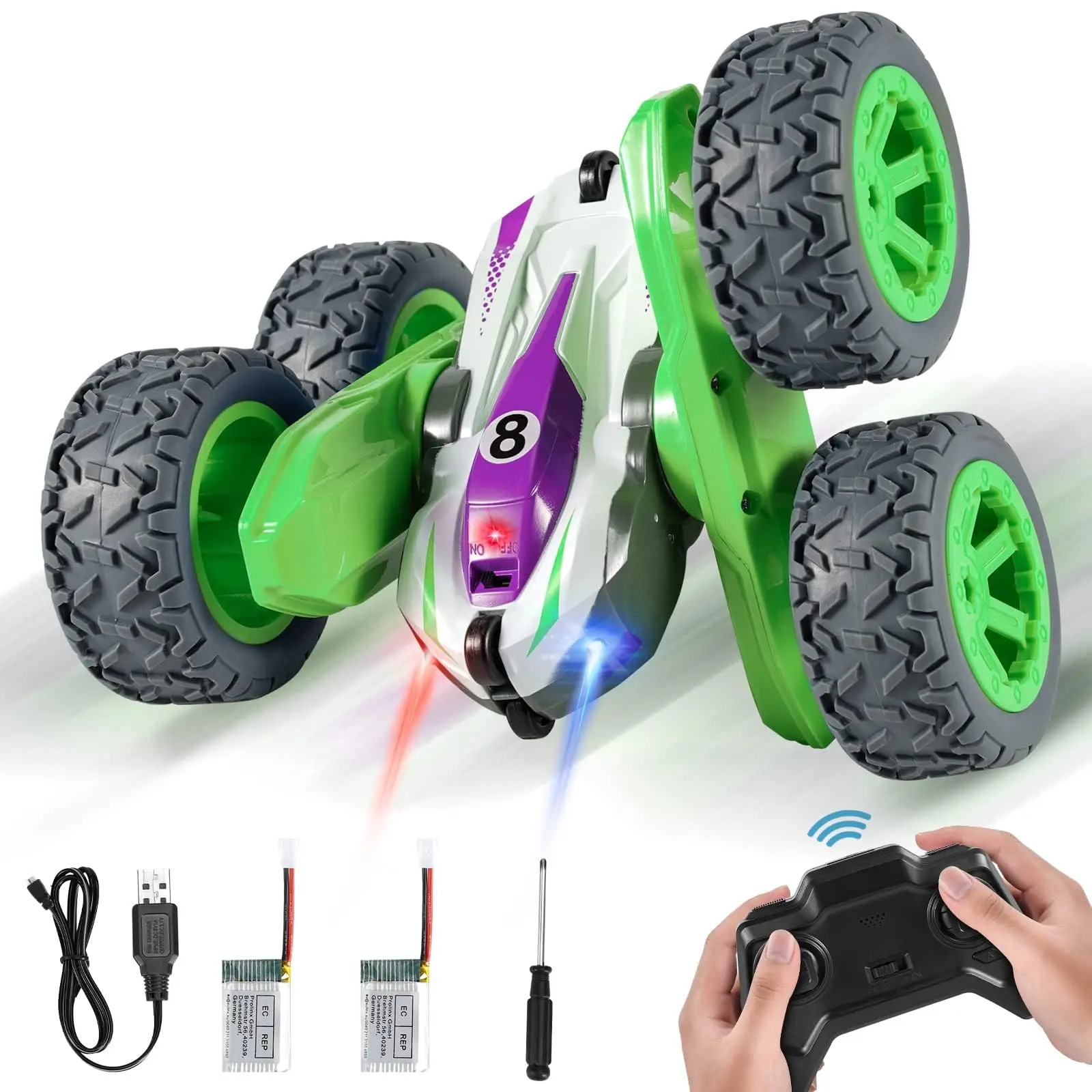 Kiztoys RC Car Toy RC Stunt Car 4WD 2.4GHz with 360° Flip All Terrain and 2 Rechargeable Batteries, Christmas Gifts for Boys