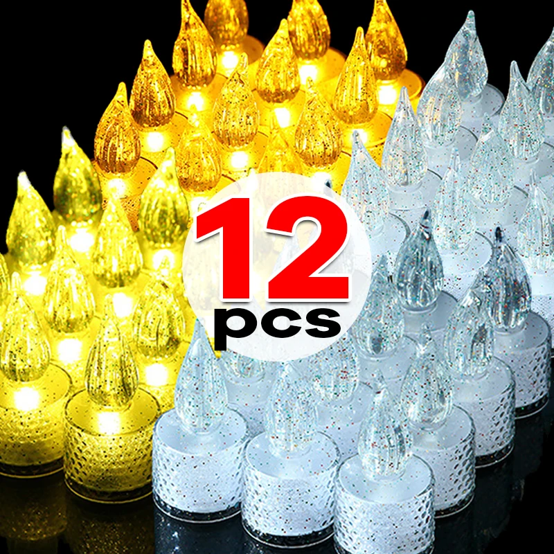 12/1pcs Mini LED Candle Lights Battery Powered Romantic Glitter Flameless Candles Tealight for Birthday Wedding Party Decoration