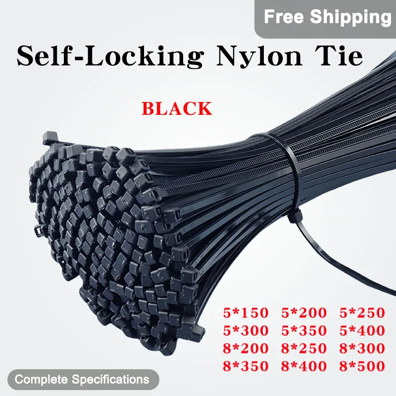 

Self-locking Nylon Cable Ties 8x350mm Black Straps Fastening Loop Reusable Plastic Adjustable Cable Ties For Home Office 8x500mm