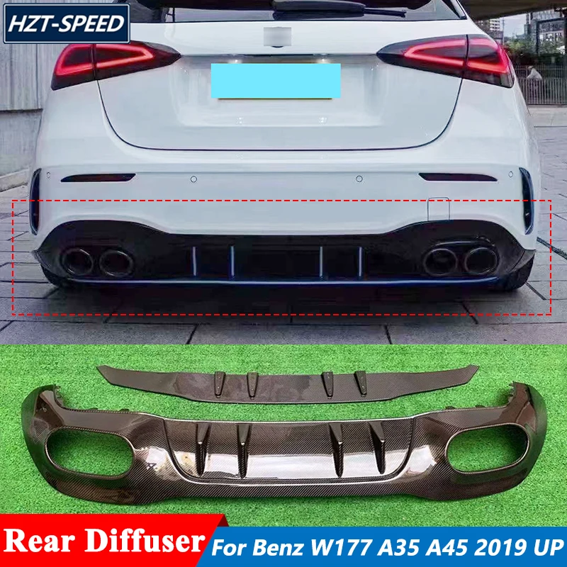 2 PCS Carbon Fiber Material Rear Bumper Diffuser Lip Splitter Trims For Mercedes Benz W177 A35 A45 A45S 2018-2023