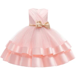 Pageant Formal Princess Dress For Girls Tulle Evening Dresses Bow Kids Girl Birthday Wedding Party Ball Gown Children Clothes