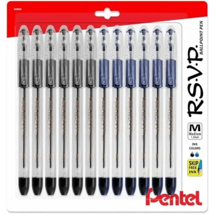 

RSVP Medium Point Pens - 1.0mm - 12 Pack of 6 Black and 6 Blue Ballpoint Pens