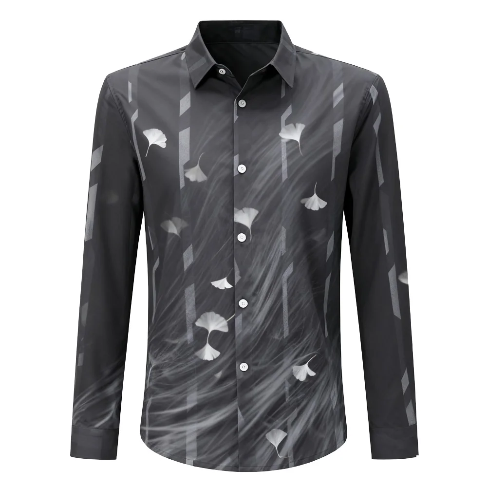 

Men's New Natural Straw Leaf Shirt Slightly Elastic Soft Long-sleeved Lapel Shirt Hawaiian Business Party Clothes for Men