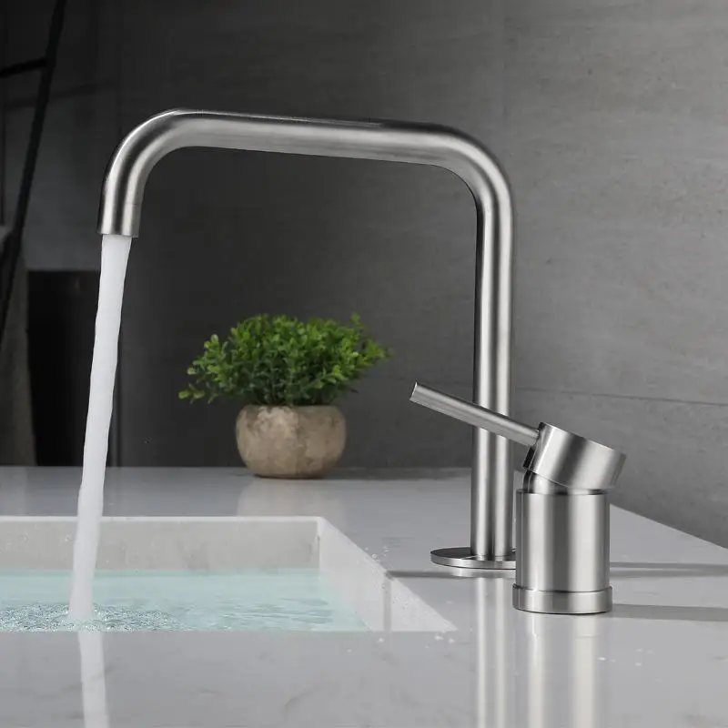 Stainless Steel Bathroom Basin Faucet Deck Mount 360 Degree Rotate Spout Faucet Single Handle Hot Cold Mixer Crane Separate Tap