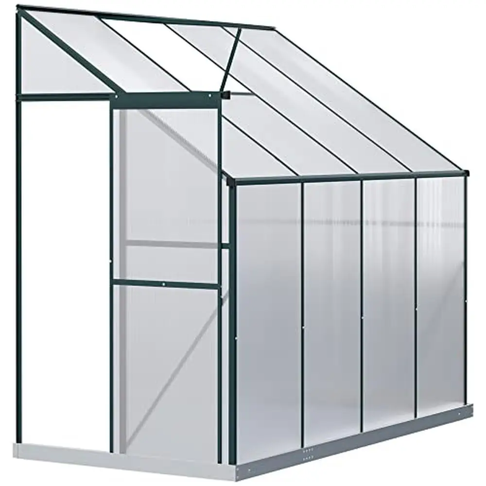 Walk-in Polycarbonate Greenhouse Kit with Aluminum Frame Roof Vent Hobby Hot House Plant Nursery Garden 8'x4'x7' Lean-to Green