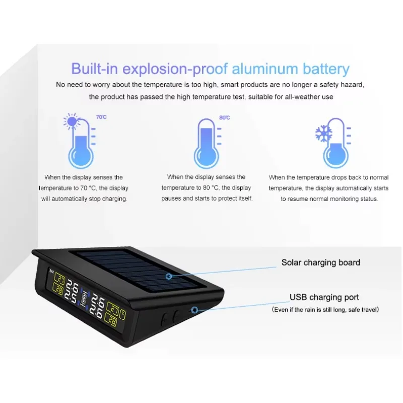 T86 Sensori wireless ad energia solare all'ingrosso Allarmi di monitoraggio della pressione dei pneumatici automobilistici 4 sensori interni TPMS