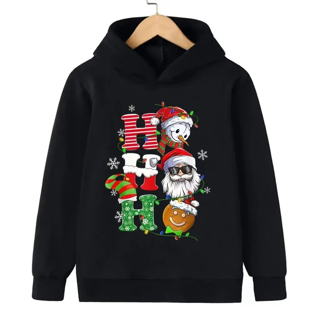 Winter- und Herbst-Weihnachtsgeschenk: warmer, flauschiger Kapuzenpullover für Kinder mit Hirsch- und Weihnachtsmann-Motiv, sportlicher Pullover. – Detail 3