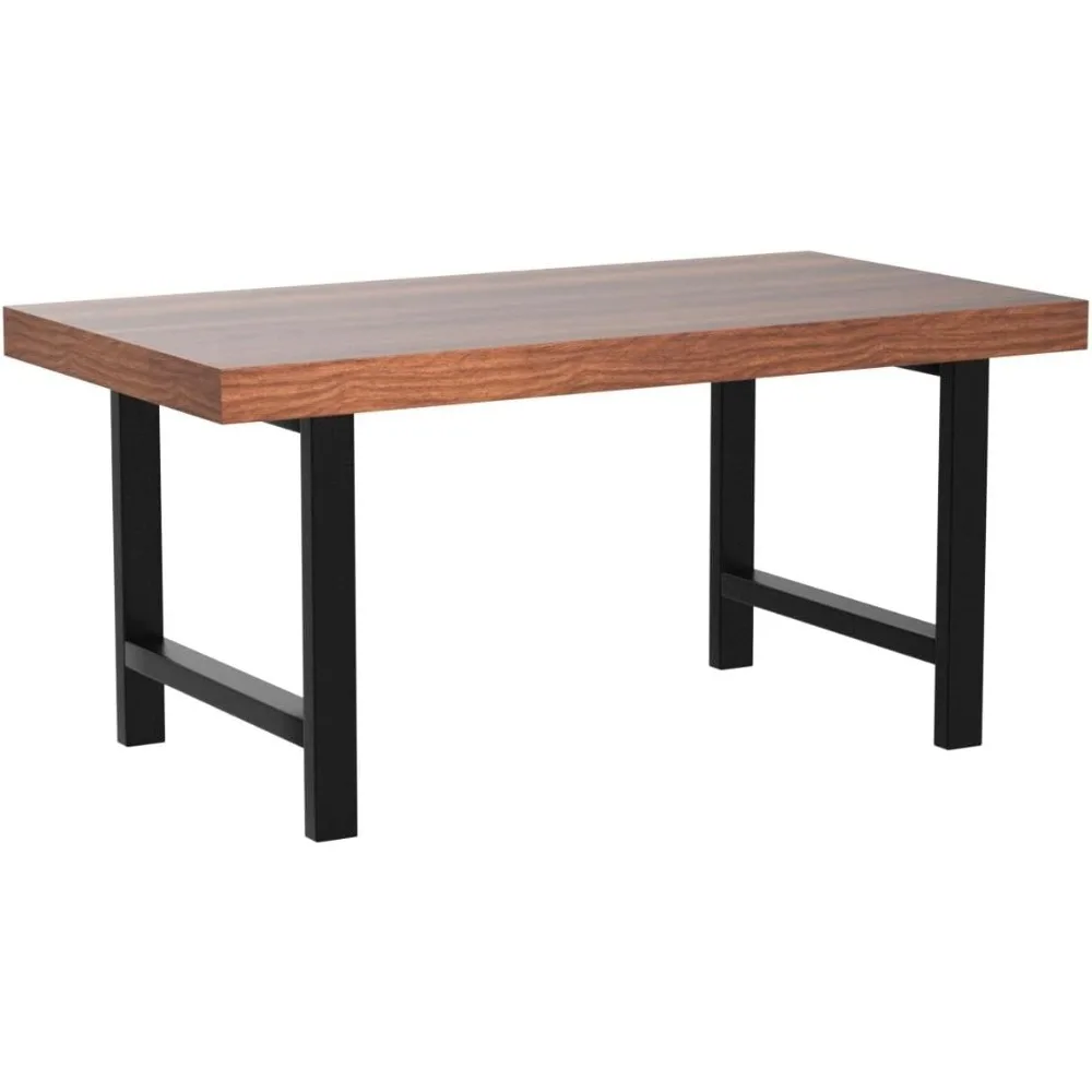44in Modern Coffee Table Butcher Block Top Large Accent Table, Rectangular Wood Industrial Rustic Coffee