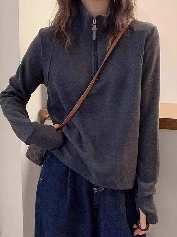 

Утепленная свободная женская верхняя одежда с воротником-стойкой, осенне-зимний свитшот, базовая кофта в корейском стиле с длинными рукавами