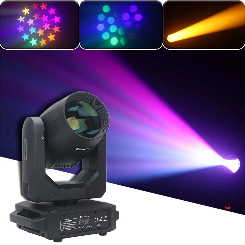 YUER LED 200W Moving Head Light Beam Spot 6+12 Rotating Prisms 12 Gobos 8+6Color Rainbow Effect DMX DJ Disco Bar Party Stage